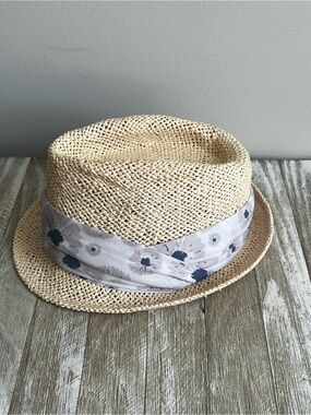 Life is Good Paper Straw Fedora Hat Floral Scarf Band Sun Hat Summer Coastal